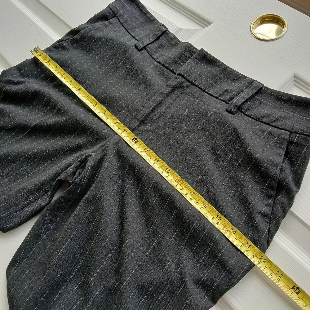 Karen Kane Black Pinstripe Slacks 14 self hemmed 27" inseam short warm comfy - Picture 6 of 13